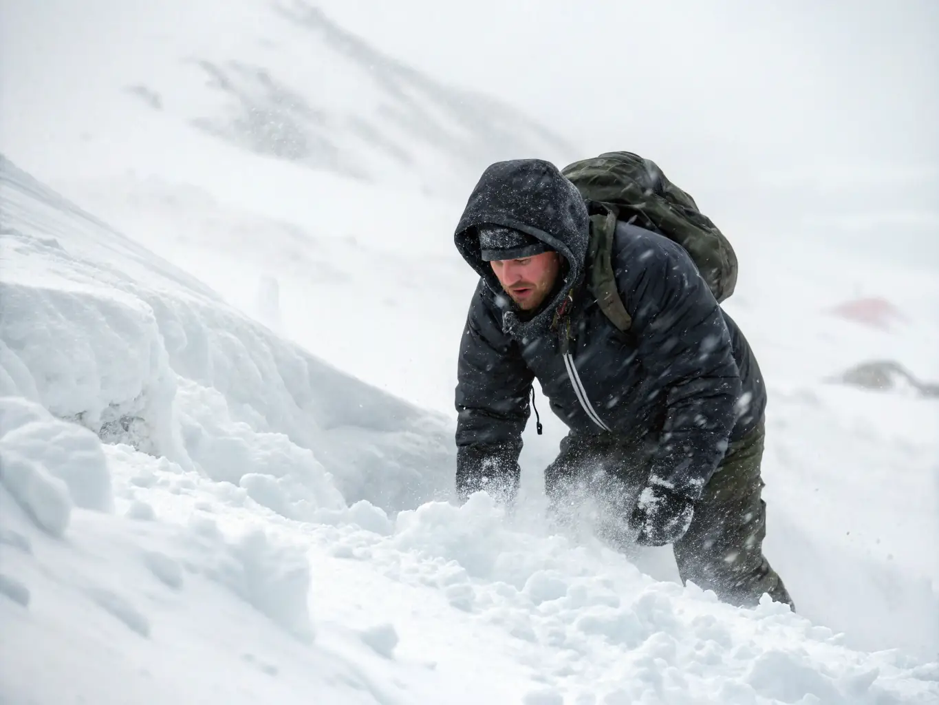 A photo of a person doing water walking in winter.