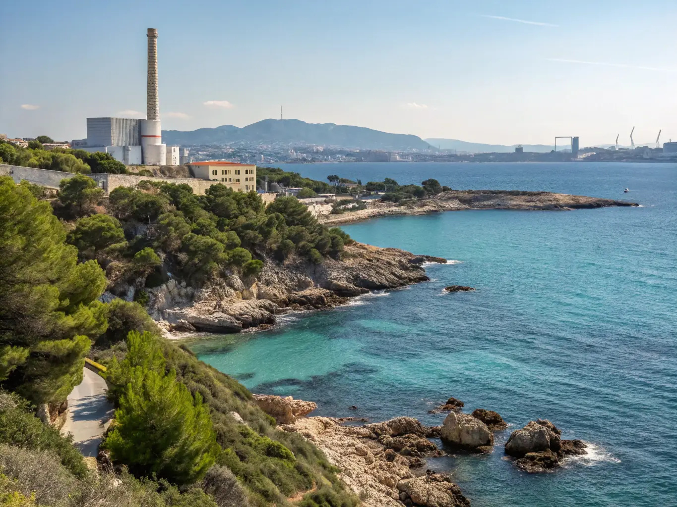 A scenic view of a coastal water walking route in Erquy, France, highlighting the natural beauty of the area. The image captures the clear water, rocky coastline, and lush greenery, emphasizing the environmental aspect of the activity.